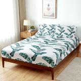 HENGWEITEXT Full Sheet Set, 4 Piece Bed Sheets for Full Size Bed Set, 17 Inch Sheets Deep Pocket, Soft and Breathable Microfiber, Wrinkle Free, Tropical Palm Tree Fronds Patterned Double Bedding HENGWEITEXT