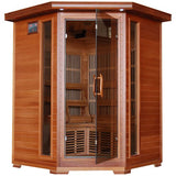 Radiant Saunas BSA1312 3-Person Cedar Corner Infrared Sauna w/ 7 Carbon Heaters Blue Wave