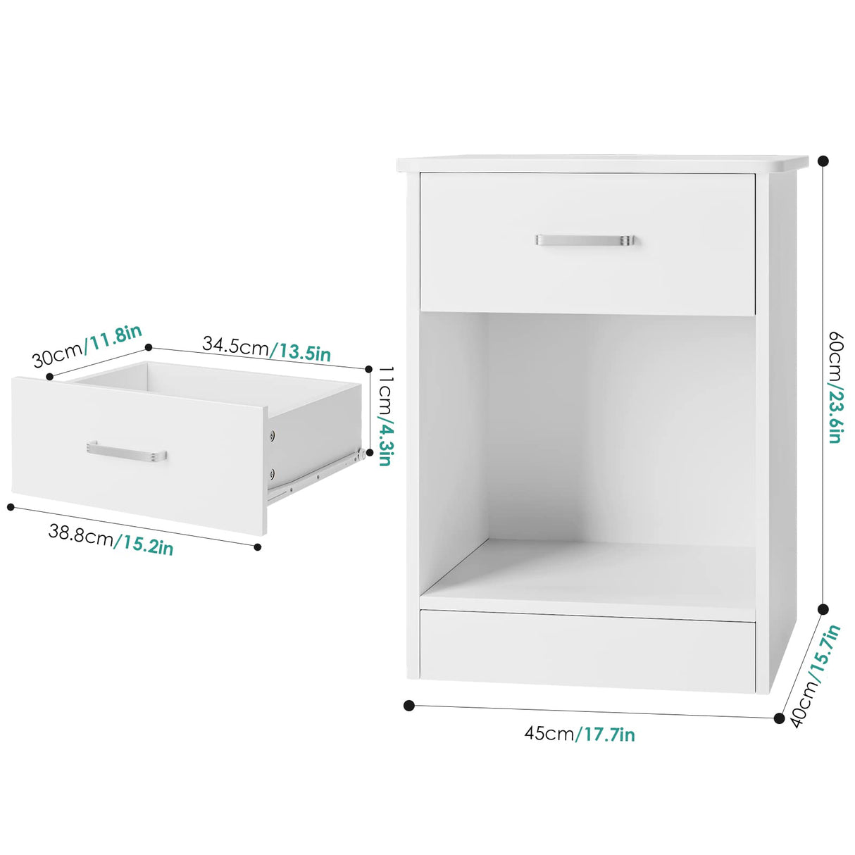 FOTOSOK Nightstand, Set of 2, 2-Tier Side Table with Drawer and Storage Shelf, Bedside Table End Table, Modern Night Stand for Bedroom, Home Office,White FOTOSOK