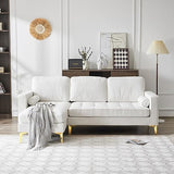Karl home L-Shape Sectional Sofa Linen Fabric Sofa Couch Living Room Futon Couch with Reversible Chaise, Lattice Decored Seat Cushion, Beige Karl home