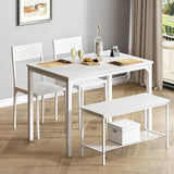 SogesPower Dining Table Set for 4, Kitchen Dining Table Set with 2 Chairs and 1 Bench, 4 Person Kitchen Table Set for Dining Room Restaurant Small Space, White SogesPower