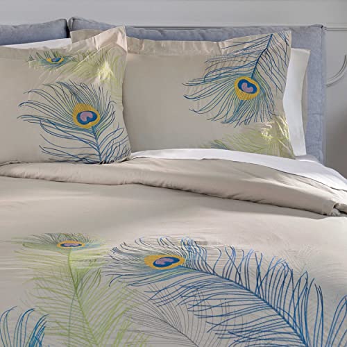 100% Cotton, 3-Piece King/California King, Single Ply, Soft, Embroidered Peacock Duvet Cover Set Superior