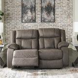 Signature Design by Ashley First Base Contemporary Faux Leather Manual Reclining Loveseat, Gray Signature Design by Ashley