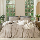 MooMee Bedding Duvet Cover Set 100% Washed Cotton Linen Like Textured Breathable Durable Soft Comfy (Heathered Taupe, Twin 68"x90") MooMee