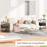 LAKEMID Nightstands Set of 2 with Charging Station and Drawer, End Table Bedside Table with 20 Colors LED Light Strip and 2 Layers Shelf for Bedroom Living Room Sofa (Rustic Brown) LAKEMID