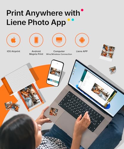 Liene Amber M110 Bluetooth Photo Printer 80 Sheets, Portable Photo Printer for iPhone, Thermal Dye Sublimation, Picture Printer 60 Sheets 4x6 Paper & 20 Sheets 3" Square Sticker Paper & 2 Cartridges Liene