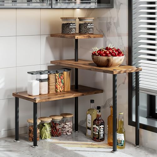 Dazioter Countertop Organizer Organization 3 Tier Kitchen Corner Shelves Adjustable Spice Storage Rack for Bathroom Coffee Area Over Sink (Black) Dazioter