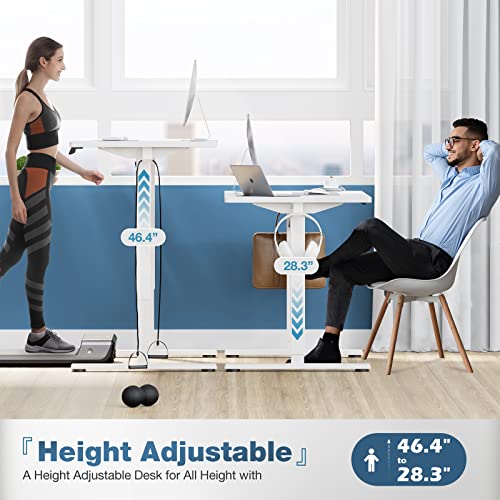 Sweetcrispy Electric Standing Desk Adjustable Height, 48x24 Inch Sit Stand Up Home Office Desks Computer Workstation PC Work Table with 3 Memory Preset Splice Wood Board Metal Frame, White Sweetcrispy