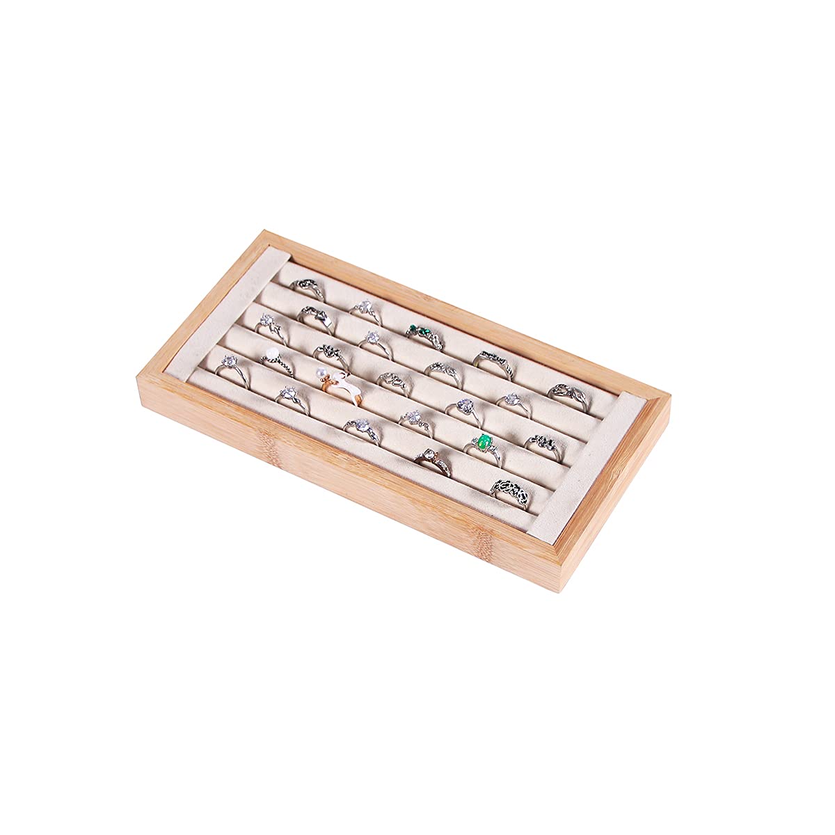 Kanwoder Bamboo Ring Holder,Ring Display Stand,Jewelry Organizer Stand for Rings Earrings Selling（Beige） Kanwoder