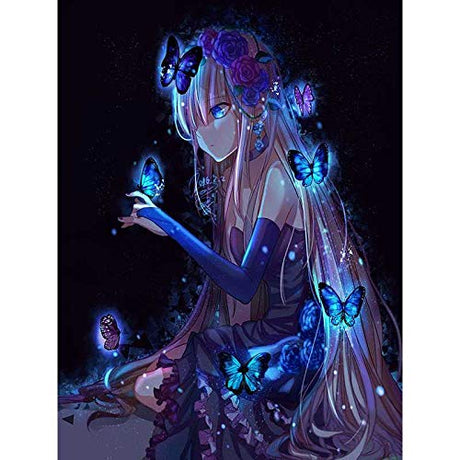 GOJOSOWIN DIY 5D Diamond Art Kit for Adult Kids, Anime Girl Glowing in Dark Girlcool Butterfly Full Drill Embroidery Painting Picture Supplies Arts Craft for Home Wall Decor Paint 11.8x15.7 inch GOJOSOWIN