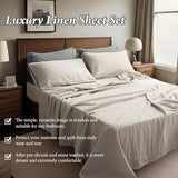 QKTE 100% Natural Linen Sheets Set 4 Piece - Washed Linen Bedding Set with 16" Deep Pocket Fitted Sheet, Flat Sheet & 2 Pillowcases, Breathable Durable for All Seasons (Linen, Queen) QKTE