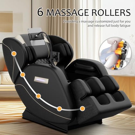 AYJOIR 2026 Massage Chair Full Body, Zero Gravity Massage Chair with 6 Fix Rollers and 12 Massage Heads and Full-Body Air Pressure, Heating, Foot Massage, Auto Modes, Speaker, Touch Screen Controller AYJOIR