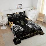 3D Lion Couple Comforter Set Queen Size,Golden Glitter King and Queen Crown Bedding Set for Kids Girls Women Men Bedroom Decor,African Wild Animals Quilt Set Valentine's Day Duvet Insert,Black Castle Fairy