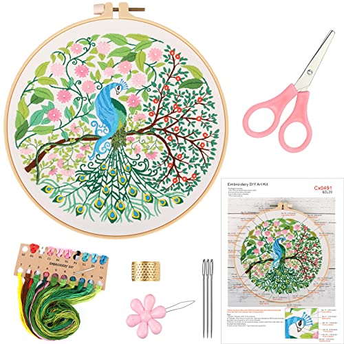 MUFEKUM Embroidery Kit for Beginners, Embroidery Starter Kit with Pattern and Instructions, Embroidery Hoop, Cloth, Threads, Scissors, Needles, Cross Stitch Kits Needlepoint Kits for Adults