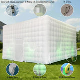 Inflatable Cube Tent Nightclub Party Tents with Blower, 26FT Large Space Outdoor Marquee House LED Wall Wash Lights for Exhibition Birthday Coporates, White BoldBlur