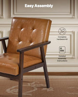 VEVOR Accent Chair, Mid Century Modern Armchair with Solid Wood Frame and Non-Slip Legs, Upholstered Leisure Chair with PU Leather and Soft Cushion, for Living Room, Bedroom, Office VEVOR