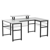 Unikito Reversible U Shaped Computer Desk with Power Outlet, LED Lights, and Monitor Stand – Modern 130 Inch Dual Purpose Office and Gaming Table in White Oak Unikito