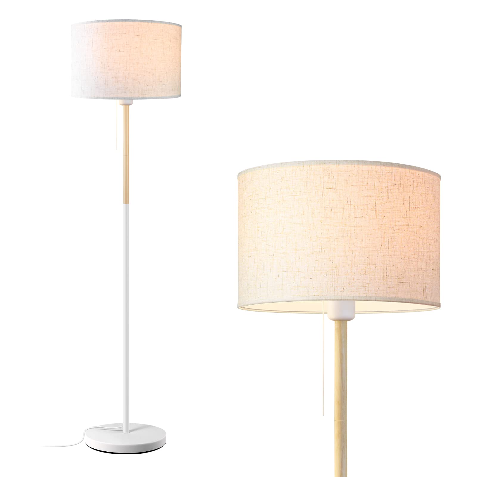 Modern Floor Lamp for Living Room Traditional Farmhouse Floor Lamps Mid-Century Pole Lamp with Linen Lamp Shade, Standing Tall Floor Lamps for Bedrooms and Office (White) - WoodArtSupply