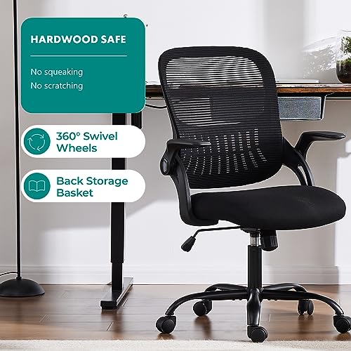 Sweetcrispy Home Office Managerial Executive Chair, Ergonomic Mesh Adjustable Swivel Mid-Back Chair with Comfortable Lumbar Support, Comfy Arms for Bedroom,Study,Student Sweetcrispy