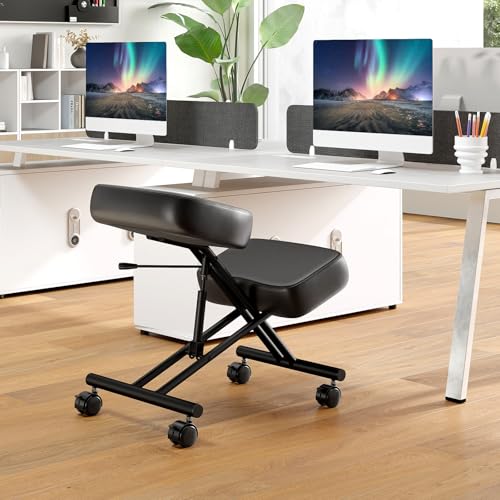 Giantex Ergonomic Kneeling Chair for Office, Knee Stool Chair w/Adjustable Height and Seat Angle to Relieve Pain, Posture Desk Chair w/Lockable Universal Wheels, Thick Padded Cushions, Black (1) Giantex