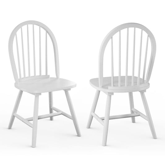 Giantex Wood Dining Chairs Set of 2, Windsor Chairs with Solid Wood Legs, High Spindle Back, H-Shaped Crossbars, Vintage Country Farmhouse Style Wooden Side Chairs, White - WoodArtSupply