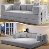 CUBENTE 78.8" Convertible Futon Sofa Bed,Corduroy Futon Couch with Storage Pocket,Folding Pull Out Sofa,No Assembly Boneless Couch for Living Room,Grey CUBENTE