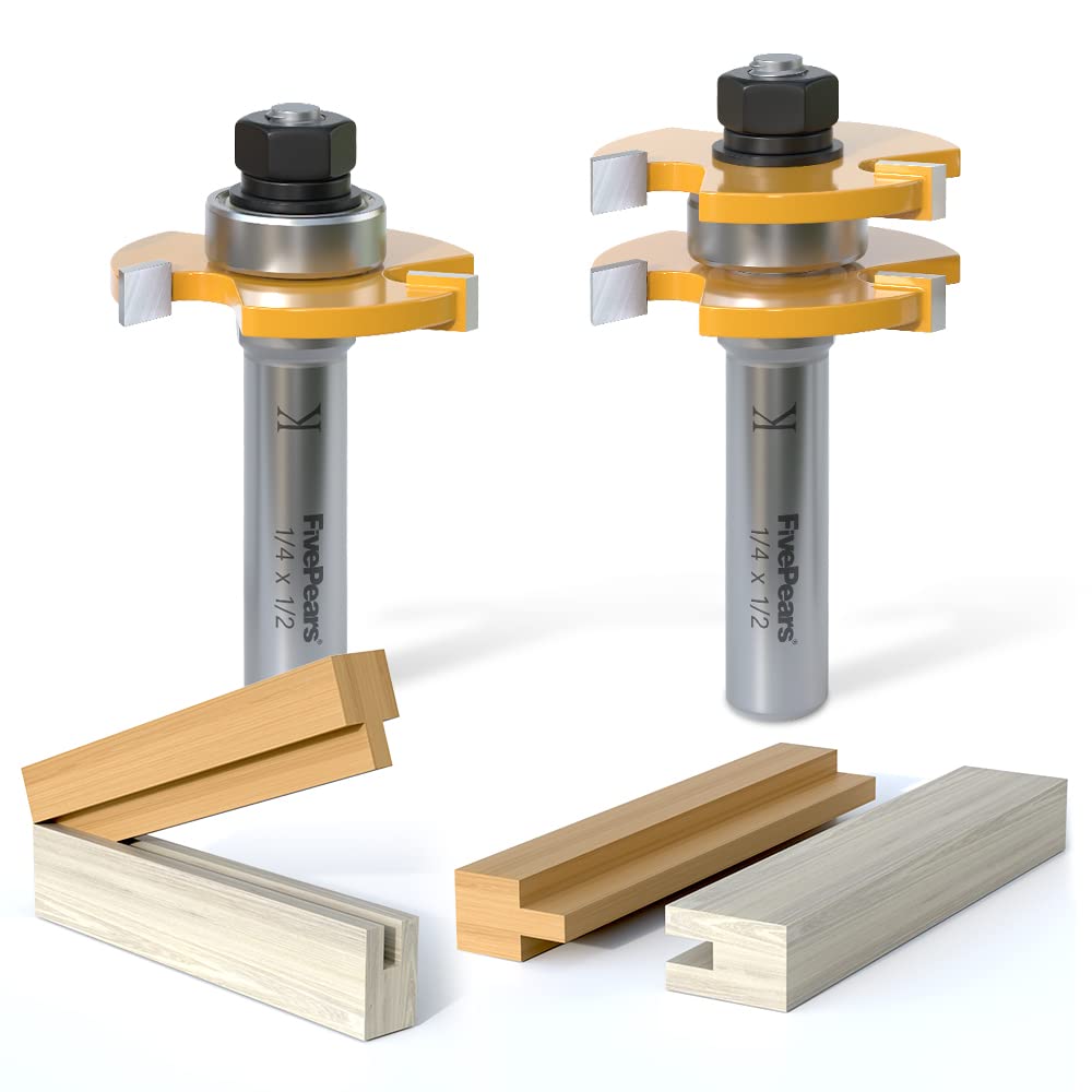 FivePears Tongue and Groove Router Bit Set with 1/2" Shank,T Shape 3 Teeth Wood Milling Cutter Woodworking Tool(2pcs) - WoodArtSupply