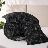 Bedsure Queen Comforter Set - Black Bed Set, 3 Pieces Cute Floral Bedding, 1 Soft Reversible Botanical Flowers Comforter and 2 Pillow Shams Bedsure