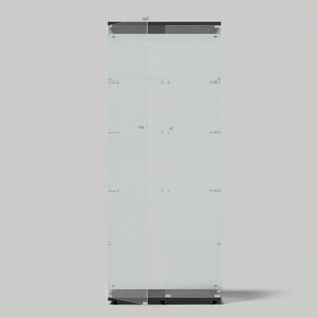 nifoti Glass Display Cabinet with LED Light Strip, 5 Shelves with 2 Doors, Curio Storage Cabinets with Lock & Caster for Living Room, Office, Floor Standing Glass Bookshelf, Quick Installation - Black nifoti