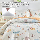 Joyreap 3pcs Cotton Queen Size Comforter Set for Kids Boys Girls, Zoo Theme Animals White n Brown Design, Soft n Cozy 3 Pieces Bedding Comforter Set for All Season- 88x88 inches Joyreap
