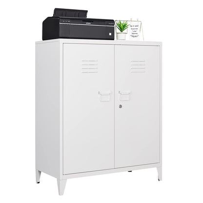 LISSIMO Metal Storage Cabinet, Home Office Cabinet with Doors and Adjustable Shelves,Locking Cabinet with Adjustabl Leg Levelers Assembly Required (White) - WoodArtSupply