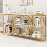 Giantex Narrow Long Console Table, 3-Tier Entryway Table with Faux Marble Top & Heavy-Duty Metal Frame, Mid-Century Accent Sofa Tables with Open Storage Shelves for Living Room, Hallway(White+Gold) Giantex