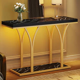 YITAHOME Gold Console Table with LED Lights, Entryway Table, Modern Narrow Sofa Side Foyer Accent Table with Faux Marble Top Luxury for Entry Way, Hallway, Living Room, Faux Marble Black YITAHOME