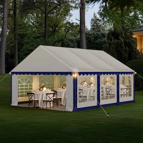 GREEN PARTY 16x20FT Party Tent Heavy Duty, Large Wedding Event Shelters with 3 Carry Bags & Removable Sidewalls, Outdoor Canopy Gazebo Commercial Tent for Carport Camping Garden Patio GREEN PARTY