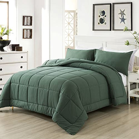 DOWNCOOL Twin Comforter Set -All Season Bedding Comforters Sets with 1 Pillow Case -2 Pieces Bed Set Down Alternative Comforter Set -Sage Green Twin Bedding Sets(64"x88") DOWNCOOL