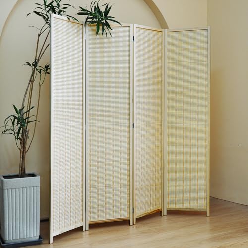 Furnnylane 4 Panel Bamboo Room Divider and Folding Panel Screen,Bamboo Panel Divider for Room Separation,Beige,67" H x 61.4" W Furnnylane
