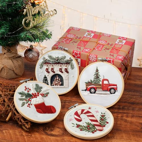 KerrDtbb Christmas Embroidery Kit, DIY Hand Embroidery Kit, Beginner Embroidery Kit for Adults, Embroidery Christmas Ornament Kits (A) KerrDtbb