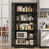 Kitchen Pantry Cabinet,71” Metal Tall Pantry Storage Cabinet with Doors and 4 Adjustable Shelves,Kitchen Storage Cabinets Black Freestanding Food Cabinet for Pantries, Kitchen, Livingroom, Dining Room BESFUR