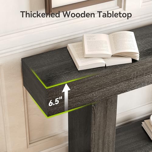LITTLE TREE 63 Inches Long Console Table, 2-Tier Farmhouse Sofa Table Behind Couch, Large Narrow Entryway Table for Living Room, Wooden Hallway Foyer Table with Heavy Duty Base, Grey LITTLE TREE