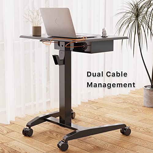 JOY worker Height Adjustable Rolling Laptop Desk with Shelf,Mobile Standing Desk,Pneumatic Mobile Laptop Table with Wheels for Couch Home Office School,Holds Up to 22lbs,Black JOY worker