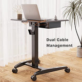 JOY worker Height Adjustable Rolling Laptop Desk with Shelf,Mobile Standing Desk,Pneumatic Mobile Laptop Table with Wheels for Couch Home Office School,Holds Up to 22lbs,Black JOY worker