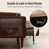 HALLYBEE Futon Sofa Bed, Sleeper Sofa, Small Couch with Storage Adjustable Armrests Pillows, Faux Leather Loveseat, Mid Century Modern Couches for Living Room, Bedroom, Apartment, Red Brown HALLYBEE