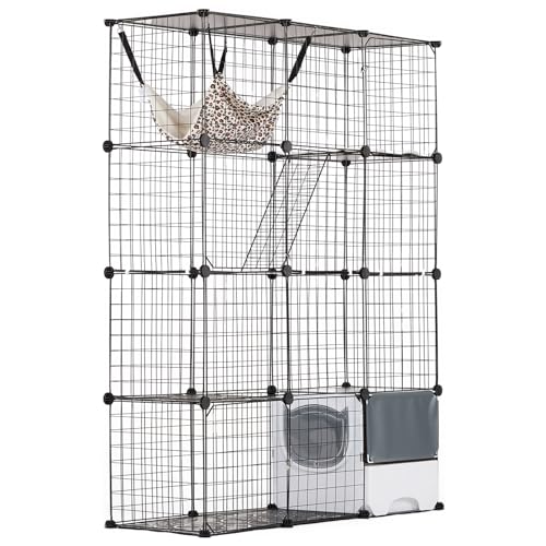 VEVOR Large 4-Tier Cat Cage, 41 x 14 x 55, Detachable Metal Wire Cat Enclosure, with Litter Box Hammock Ramp ladders, Indoor & Outdoor Crate Exercise Place Ideal for Kitty, Small Animals, Black