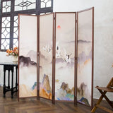 Furnnylane 4 Panel Room Divider Screen,Double Faced Panel Divider Folding Screen Divider for Room Separation,Colorful Landscape,67" H x 63" W Furnnylane