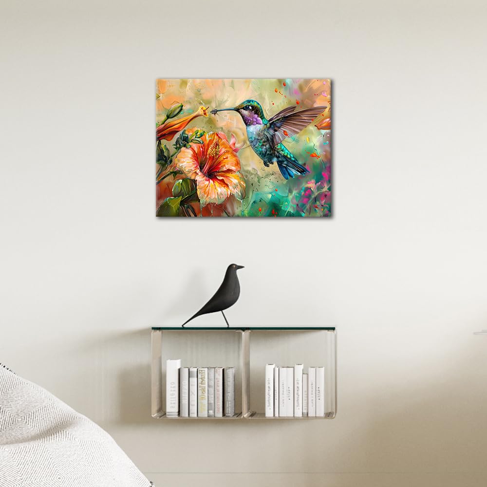 TUMOVO Paint by Numbers Kit for Adults Bird Paint by Numbers for Adults Hummingbird Collecting Nectar from Flowers Painting Adult Canvas Oil Painting Art Crafts 16x20 in TUMOVO