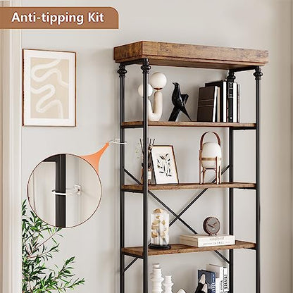 IDEALHOUSE Rustic 6-Tier Industrial Bookshelf with Metal Frame for Stylish Storage and Display - WoodArtSupply