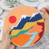 Louise Maelys 3 Set Landscape Embroidery Kits for Beginners,Cross Stitch Kit for Adults,DIY Needlepoint with Mountain Sun Moon Pattern