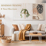 DUKYMIK Woven Farmhouse Accent Decorative Throw Pillow Covers for Couch Sofa - 18 x 18 Inch Decorative Boho Neutral Pillow Cushion with Tassels for Living Room, Natural Beige, Single Stripe DUKYMIK