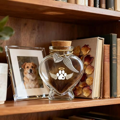 Chowsie Loss of Dog Cat Pet Sympathy Gift, Memorial Bottle for Pet Hair, Pet Fur Keepsake, Heart-Shaped Glass Memorial Bottle, Dog Hair Keepsake, Dog Memory Memorial Keepsake Chowsie