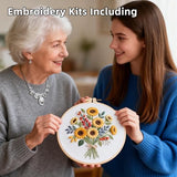 Herdiese Embroidery Kit for Beginners with Flower Pattern – Stamped Cross Stitch Kit Including Fabric, Hoop, Threads, Needles & Instructions – Complete DIY Hand Sewing Craft Set